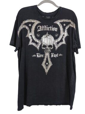 Affliction T Shirt Mens XL Black Skull Biker Live Fast Graphic Short Sleeve Tee